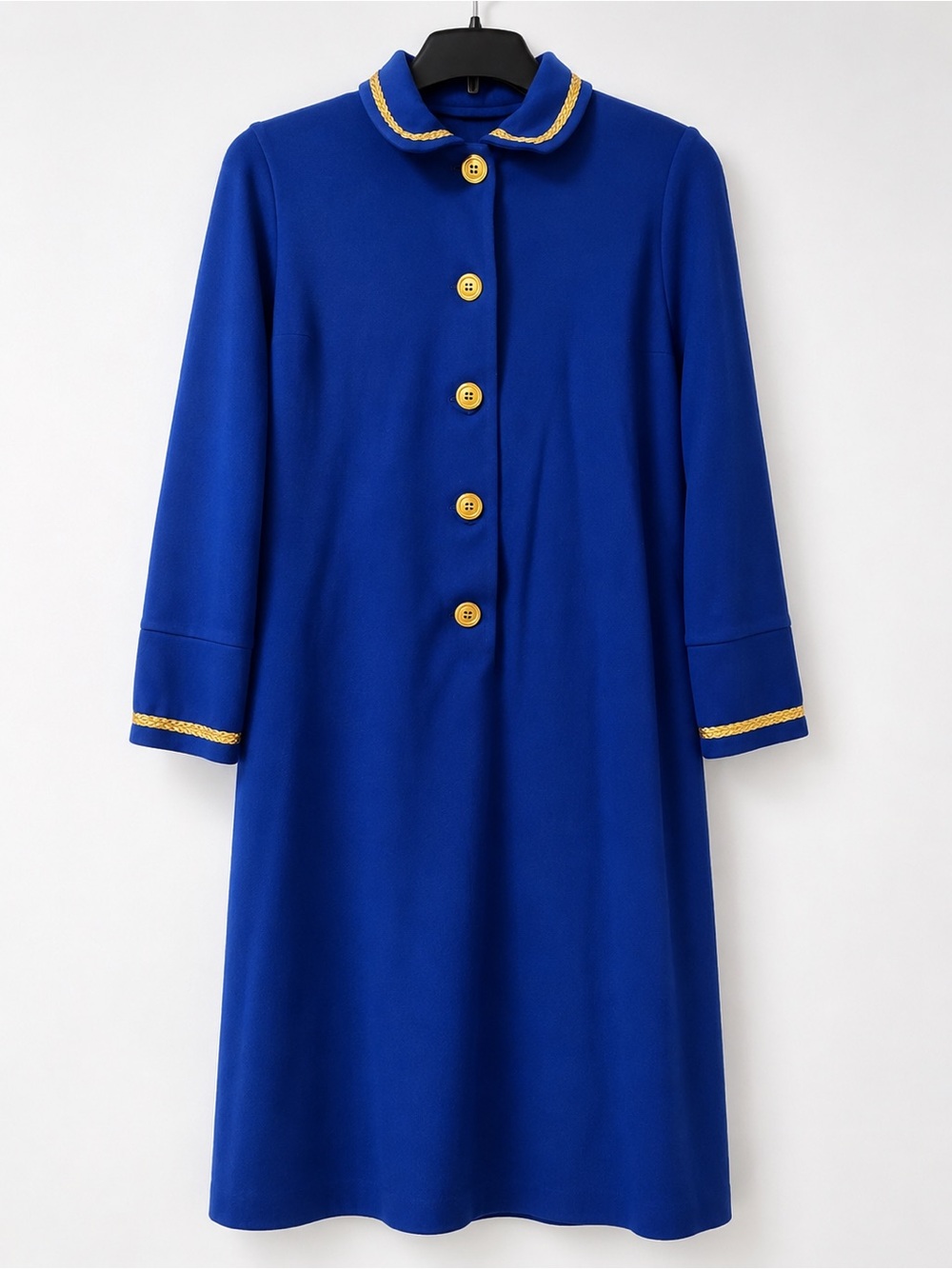 Vintage 1960s Royal Blue Gold Trim Coat Dress | Small